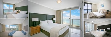 Twin Bed Two Bedroom Deluxe Apartment, Two Bedroom Deluxe Apartment Master Room, One Bedroom Apartment, Two Bedroom Apartment and Three Bedroom Penthouse Apartment Bedrooms at BreakFree Peninsula  