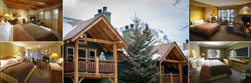 Buffalo Mountain Lodge, (clockwise from top left): Premier Room, Cabin Balcony, Open Studio, Buffalo Room and Lodge Room