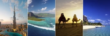 The Burj Khalifa & Camel rides in the desert, Dubai and Mauritius island & beach 