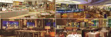 Caesars Palace, (clockwise from top left): Bacchanal Buffet, Lobby Bar, Mesa Grill and Cocktail Lounge