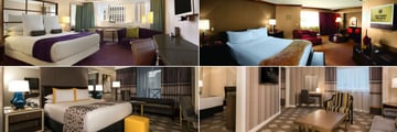 Caesars Palace, (clockwise from top left): Forum Tower Deluxe King, Forum Tower Duplex Suite, Julius Studio Suite and Julius Deluxe King