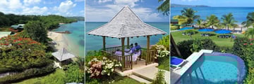 Calabash Cove, Beach and Gazebo, Couples Massage in Gazebo and Water's Edge Cottage Pool and View