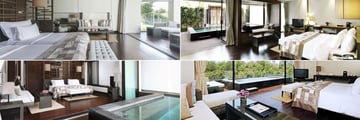 Cape Nidhra, (clockwise from top left): Deluxe Sky Pool Suite, Garden Pool Suite, Moonlight Pool Suite and Family Pool Suite