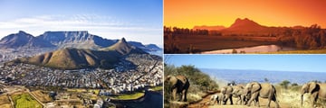 Aerial view over Cape Town, Sunrise over the winelands and Safari elephants 
