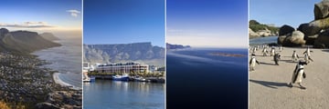 Cape Town aerial view, V&A waterfront, Robben Island and Boulders Beach