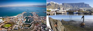 Cape Town harbour, waterfront and views from Table Mountain