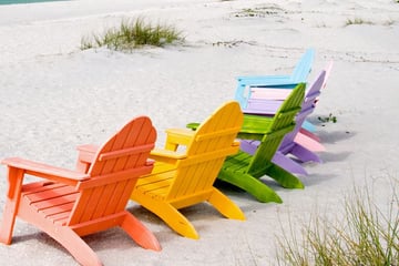 Rainbow sun loungers along Captiva's beach