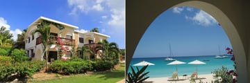 Carimar Beach Club, One or Two Bedroom Meads Villas Exterior and View of Meads Bay from Balcony