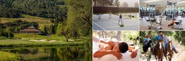 Carmel Valley Ranch, (clockwise from left): Golf Course, Tennis, Fitness Centre, Horse Riding and The Spa