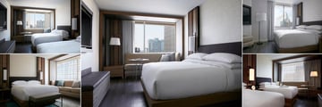 Charlotte Marriott City Center, (clockwise from top left): Double-Double Guest Room, King Guest Room, King Corner Guest Room, Double-Double Stay Well Guest Room and Presidential Suite  