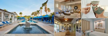 Cheeca Lodge & Spa, (clockwise from left): The Spa - Pool, Relaxation Room, Facial, Treatment Room and Products