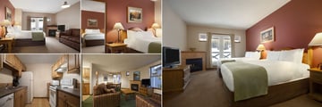 Coast Sundance Lodge, (clockwise from top left): Premium Room with Queen Bed, Premium One Bedroom Suite, Superior Room with Two Double Beds, Premium Two Bedroom Suite Living Area and Suite Kitchen