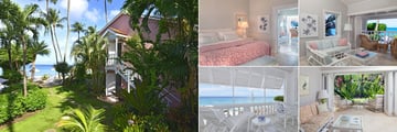 Cobblers Cove, (clockwise from left): Suites Exterior, Ocean Front Suite Bedroom, Ocean Front Suite Sitting Room, Garden View Suite and Camelot Suite Sun Room