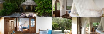 Coco Palm Dhuni Kolhu, (clockwise from top left):  Beach Villa, Ocean Front Villa, Sunset Beach Villa and Sunset Lagoon Villa