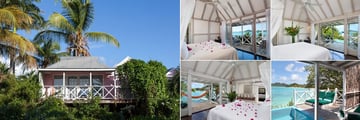 Cocobay Resort, (clockwise from left): Standard Cottage, Deluxe Cottage, Deluxe Pool Cottage Interior, Deluxe Pool Cottage Pool and View and Premium Pool Waterfront Suite