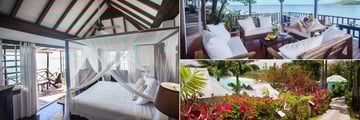 COCOS Hotel Cottage interior, lounge and garden views 