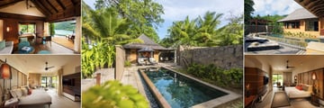 Constance Ephelia, Seychelles, (clockwise from top left): Hillside Villa, Beach Villa, Family Villa, Senior Suite and Junior Suite