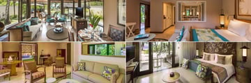 Constance Lemuria, (clockwise from top left): Pool Villa, Junior Suite, Senior Suite Bedroom and Living Room