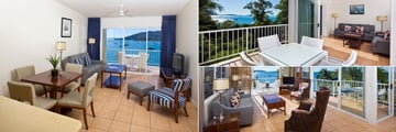 Dual Key Apartment, Beach House Apartment and One Bedroom Penthouse Living Areas at Coral Sea Resort
