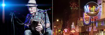 Accordion player in New Orleans, and Beale Street in Memphis