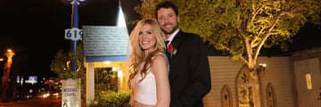 Bride and groom outside Graceland Wedding Chapel