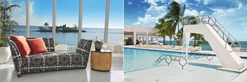 A chaise lounge and waterfall at Couples Tower Isle