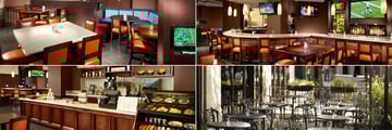 Courtyard by Marriott Downtown, (clockwise from top left): The Bistro Seating Area, The Bistro Bar, The Bistro Patio and The Bistro 