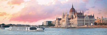 Super Ship Maria Theresa along the Danube River at sunset