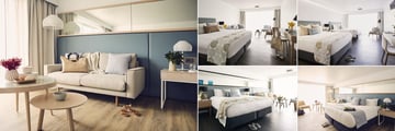Daydream Island Resort & Spa, (clockwise from left): Suite Living Area, Superior King, Superior Twin, Serenity Suite and Deluxe King  