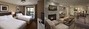 Summit Lodge One Bedroom Suite Bedroom and Living Room at Deerhurst Resort