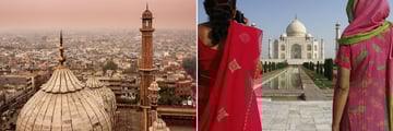 Delhi skyline & Two ladies at the Taj Mahal