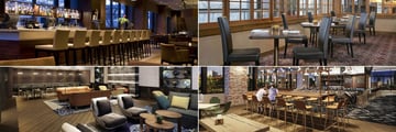 Delta Calgary Downtown, (clockwise from top left): Elements Lobby Lounge, Elements Bistro, Shoe and Cannon Public House and Shoe and Cannon Lounge