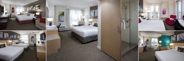 Delta Grand Okanagan Resort, (clockwise from top left): Deluxe King Guest Room, King Guest Room, Club Level with Lake View Guest Room, Lake View Guest Room and Double Queen Lake View Guest Room
