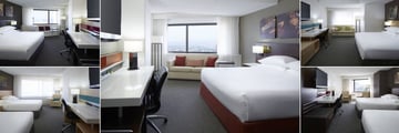 Delta Quebec City, (clockwise from top left): King Club Guest Room, Standard King Guest Room, Deluxe King Guest Room, Double Queen Club Guest Room and Double Queen Guest Room
