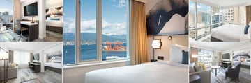 Delta Hotels by Marriott Vancouver Downtown Suites, (clockwise from top left): Deluxe Suite City View, Deluxe King Suite, Deluxe Corner View Suite, Suite Two Queens City View and King Suite City View