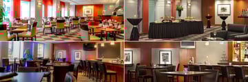 Delta Hotels by Marriott Vancouver Downtown Suites, (clockwise from top left): Manhattan Restaurant, Manhattan Bar, Spencers Restaurant and Spencers Lounge