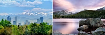 Denver skyline & Bear Lake at Rocky Mountain National Park