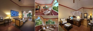 Diamonds Malindi, (clockwise from left): Suite Living Room, Suite Balcony, Junior Suite Bedroom and Junior Suite Balcony