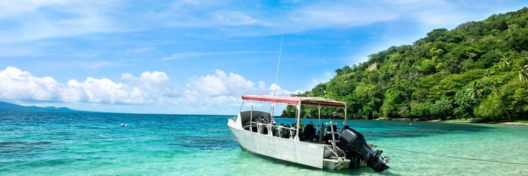 Dive boat docked in beautiful Fiji