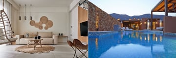 The Residence living rooms and Villa pools at Domes of Elounda