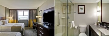 Two Queen Guestroom and Bathroom at Doubletree by Hilton Hotel Kamloops