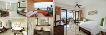 DoubleTree by Hilton Seychelles Allamanda Resort & Spa, (clockwise from top left): King Grand Deluxe Room with Ocean View Bathroom, Terrace, Bedroom, King Deluxe Room Ocean View Bathroom and Bedroom
