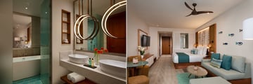 Bedroom and bathroom areas in a hotel