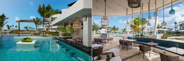 Swim up bar and a restaurant at a resort