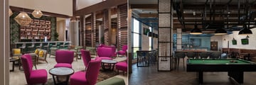 Bar areas, with a resort lobby bar on the left and a sports bar on the right