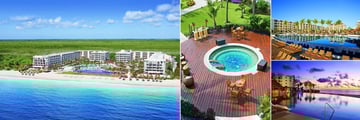 Dreams Riviera Cancun Resort & Spa, Aerial View of Resort, Cocktail Terrace and Jacuzzi, Pool and Pool at Dusk