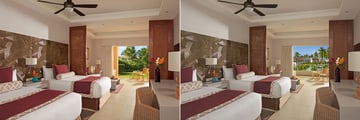 Deluxe Tropical View and Deluxe Pool View rooms at Dreams Royal Beach Punta Cana