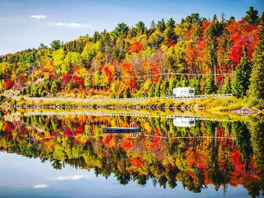 Driving past Lake of Two Rivers, Algonquin Provincial Park, Ontario