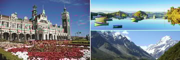 Dunedin City & Snow-Capped Peaks of Mount Cook