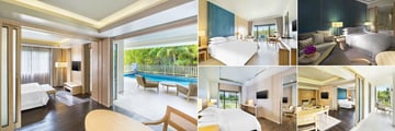 Dusit Thani Krabi Beach Resort, (clockwise from left): Club Suite with Plunge Pool, Deluxe Room, Club Deluxe Room, Club Premium Suite and Club Sea Facing Suite